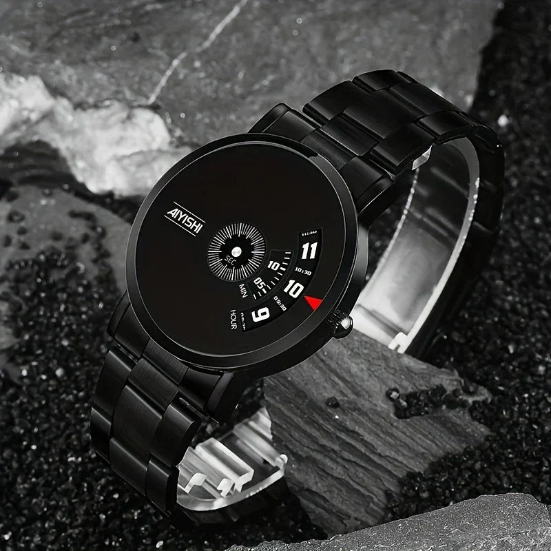 π Men's Sleek Black Dial Quartz Watch β Where Style Meets Functionality