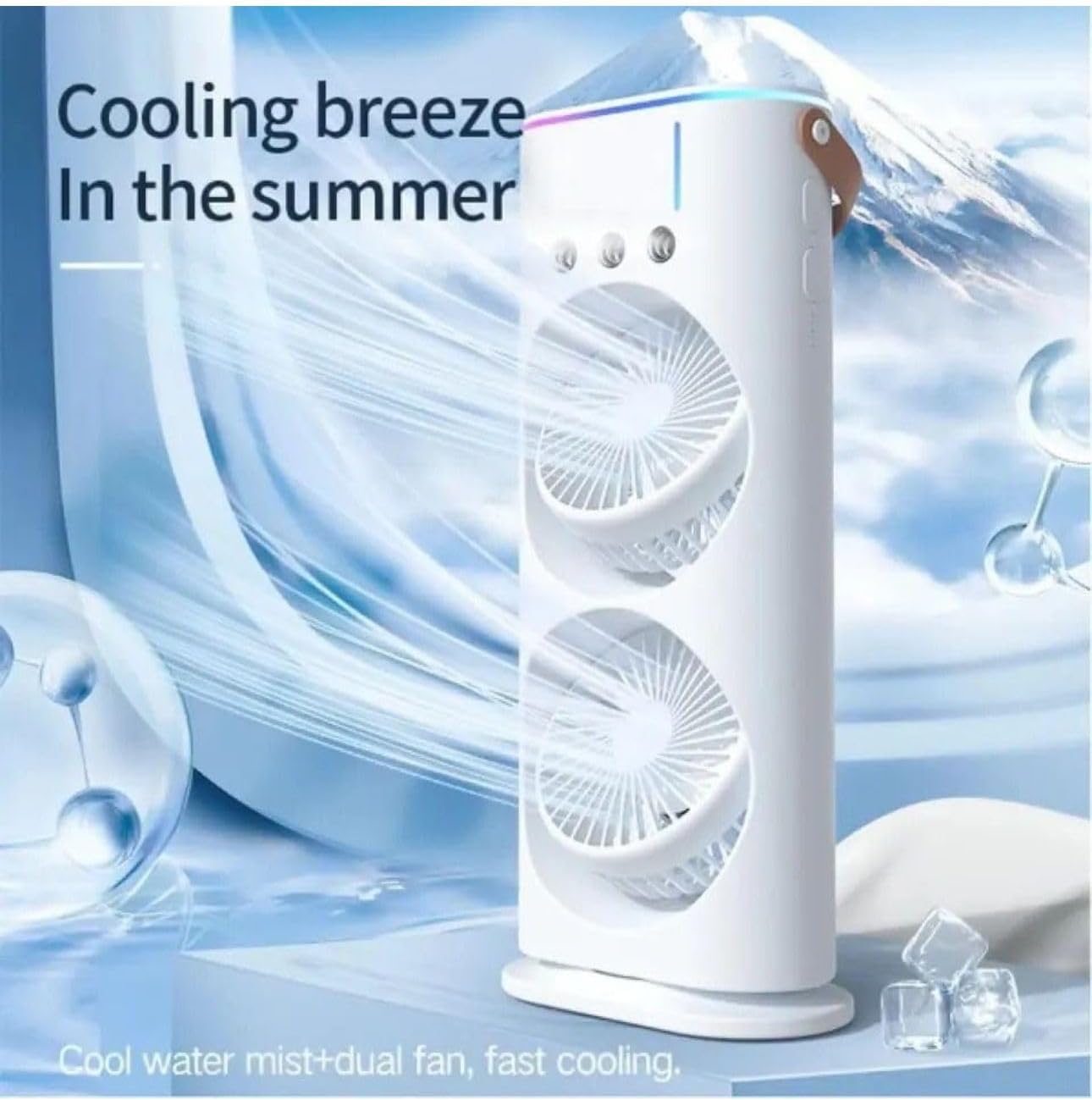 Double Fan Mini Air Cooler with Mist Humidifier and LED Lighting