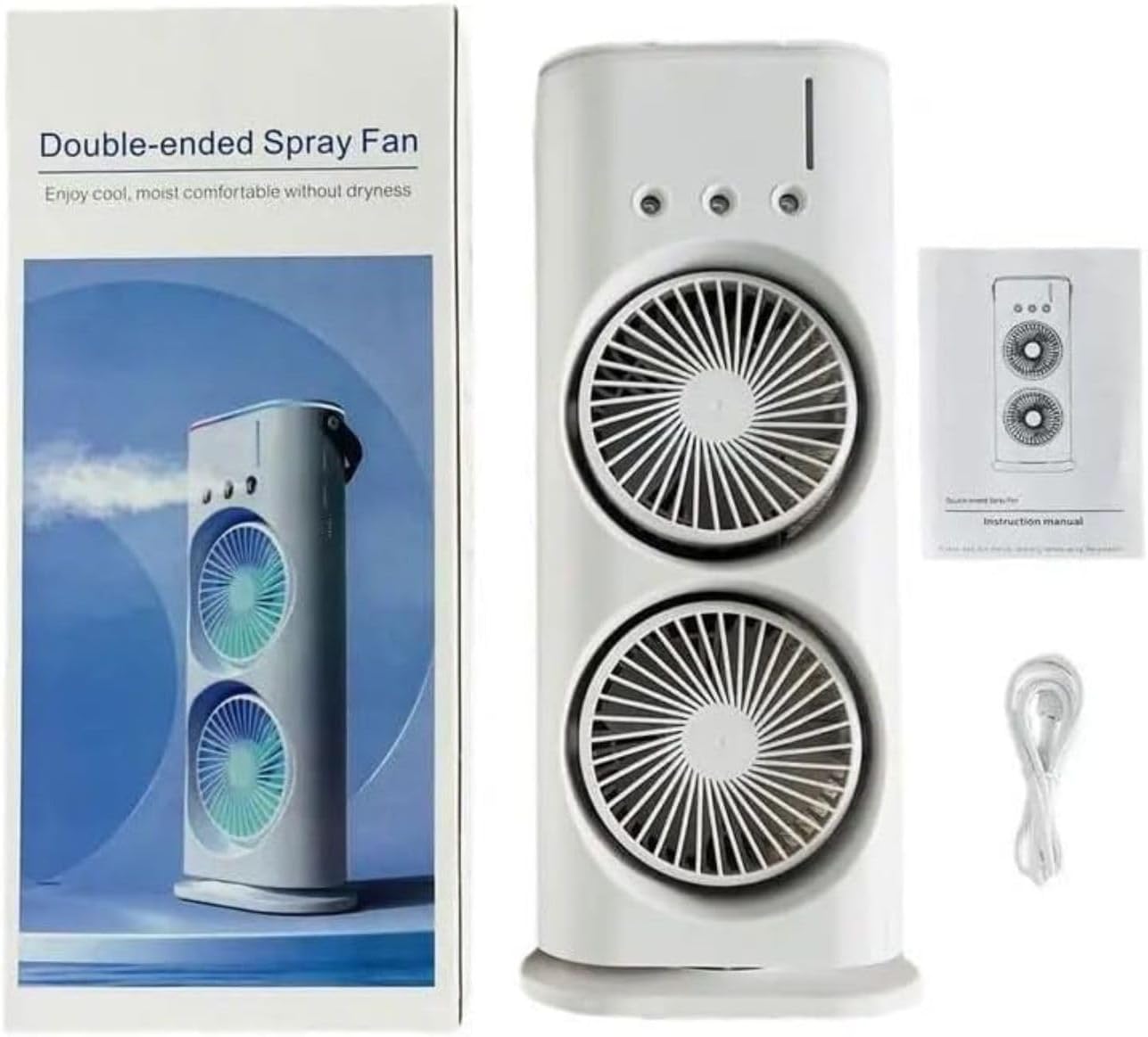 Double Fan Mini Air Cooler with Mist Humidifier and LED Lighting