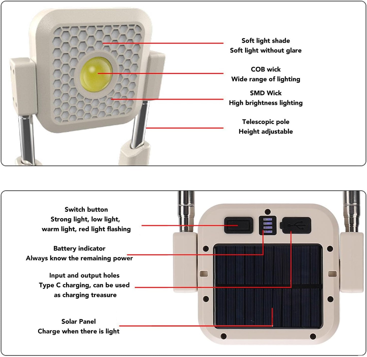 Solar Work Lights Adjustable Height - DoorAndSteps E Commerce