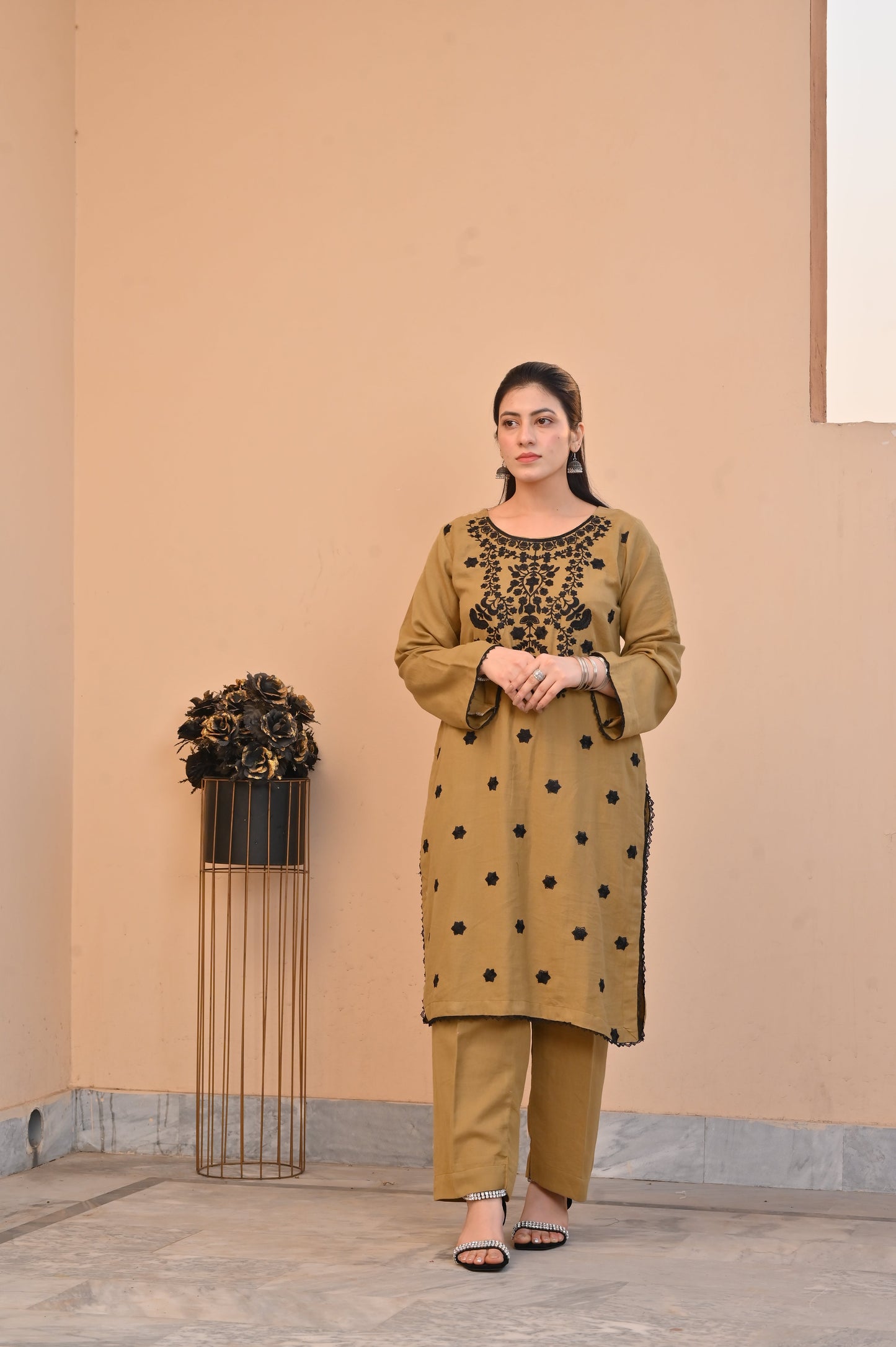 Elegant Mustard 2-Piece Embroidered Summer Cotton Suit for Women - DoorAndSteps E Commerce