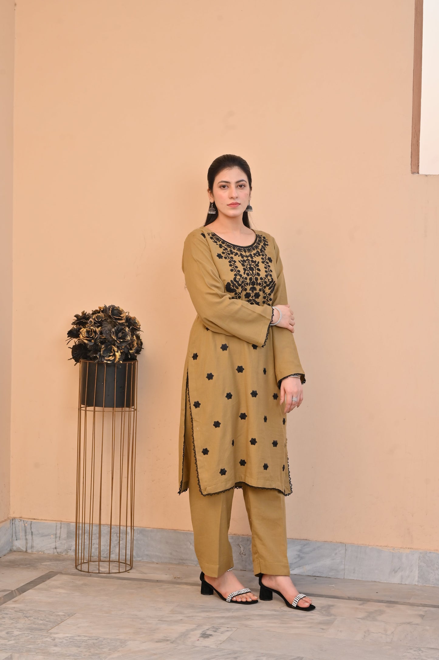 Elegant Mustard 2-Piece Embroidered Summer Cotton Suit for Women - DoorAndSteps E Commerce