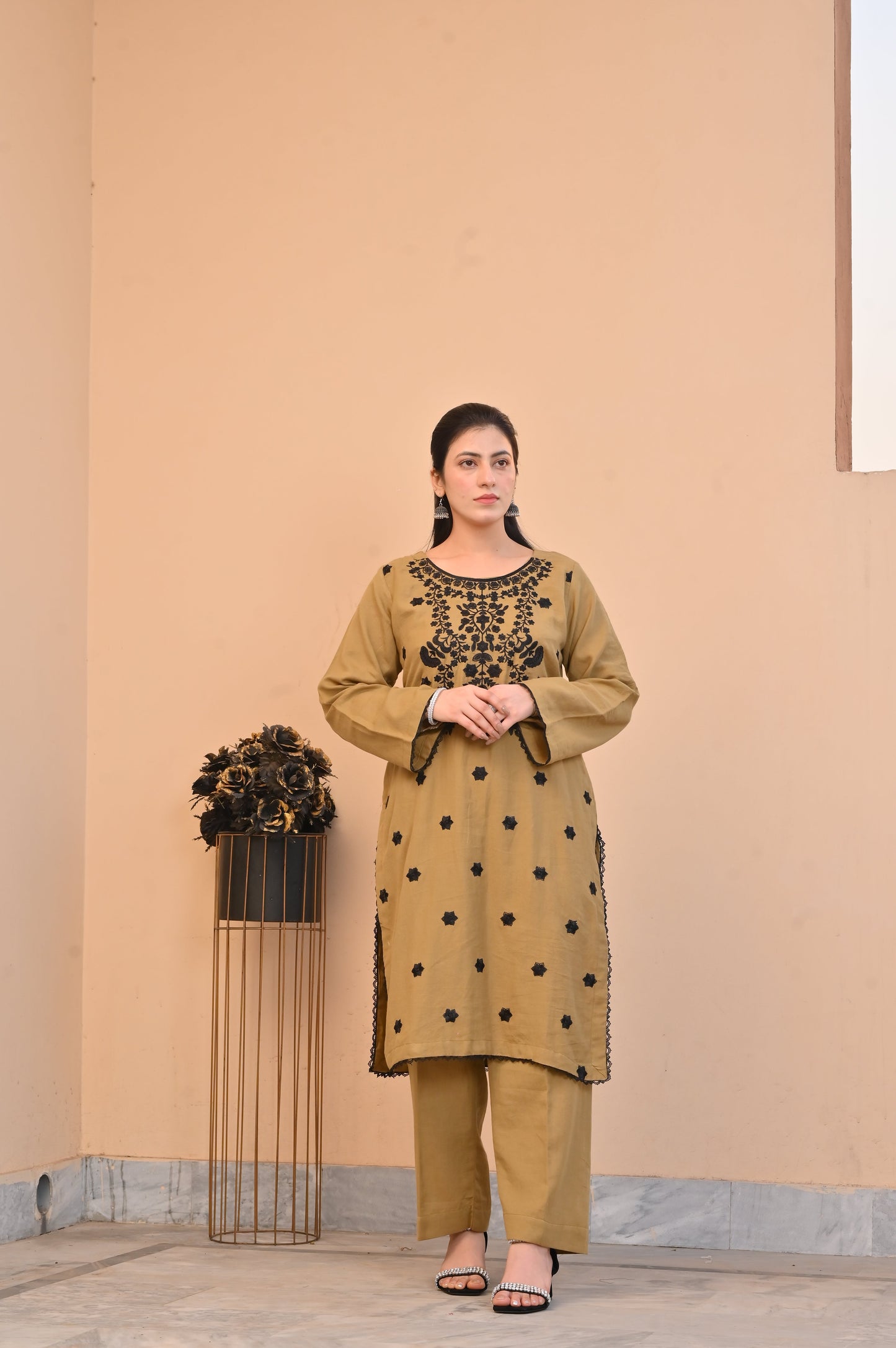 Elegant Mustard 2-Piece Embroidered Summer Cotton Suit for Women - DoorAndSteps E Commerce