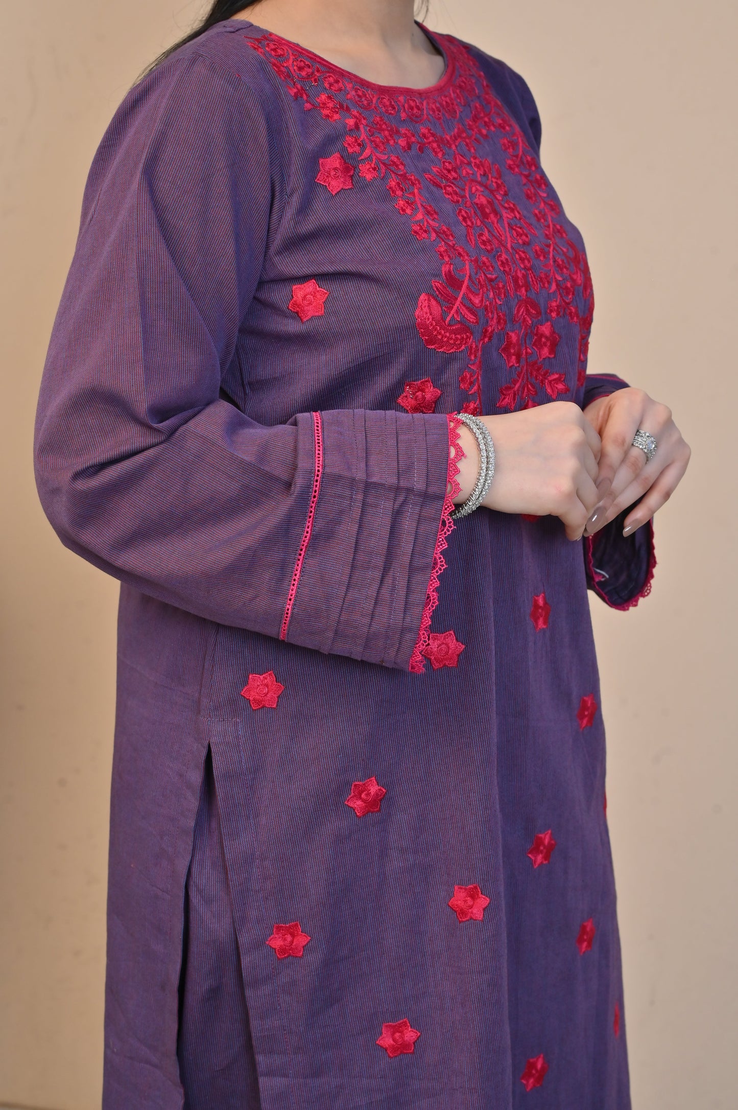 Elegant Purple 2-Piece Embroidered Cotton Suit for Women - DoorAndSteps E Commerce