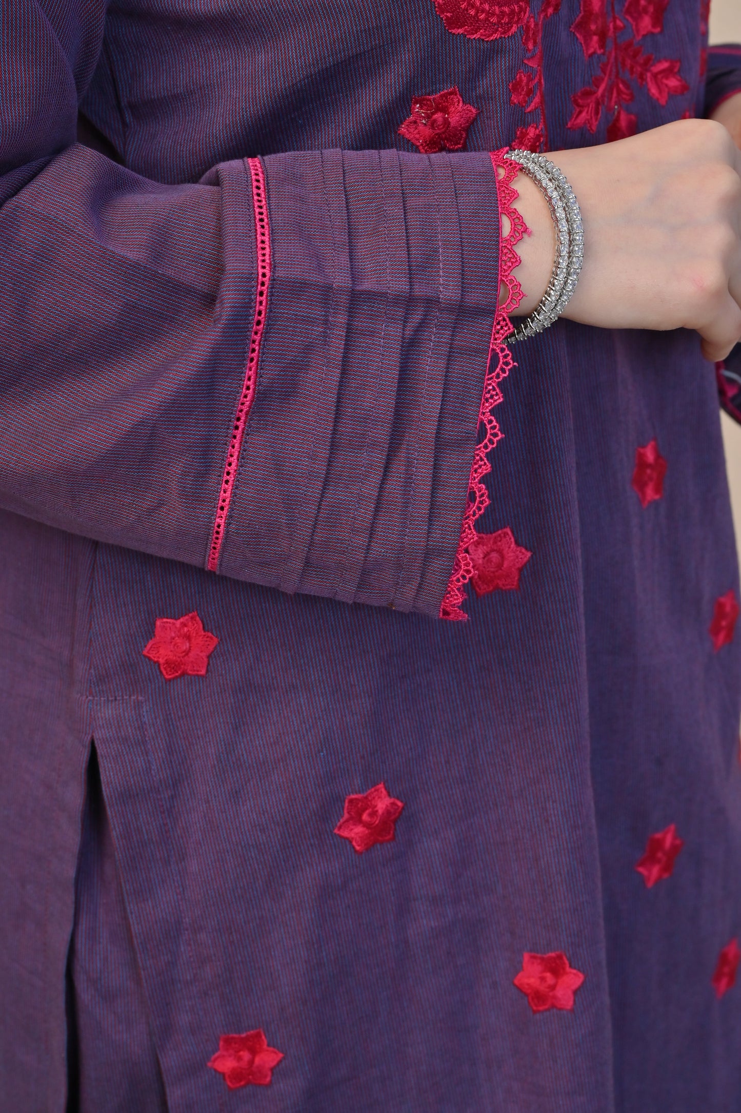 Elegant Purple 2-Piece Embroidered Cotton Suit for Women - DoorAndSteps E Commerce