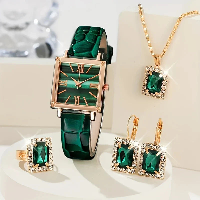 π Elegant Green Quartz Watch & Jewelry Set β 1pc/5pcs | Eid Gift for Her β¨