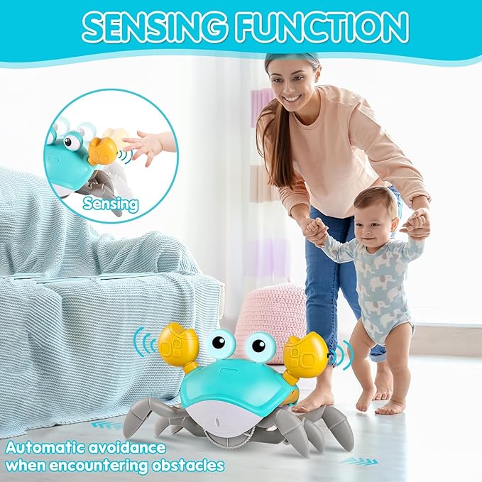 Crawling Crab Baby Toys with Music&Speed Control, Tummy Time Toys for 3 4 5 6 7 8 9 10 11 Boy Girl, Dancing Walking Crawly Crab for Babies Toddler Infant 6-12 12-18 Months Kid 1-3, 1st Birthday Gifts