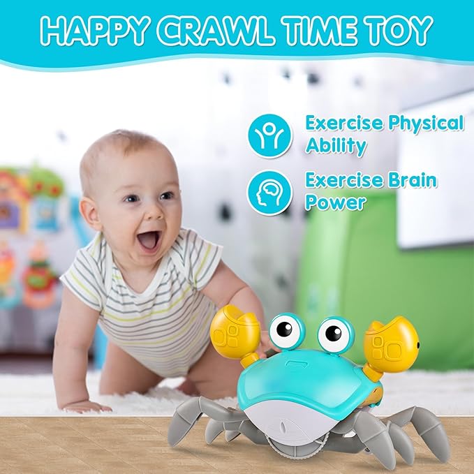 Crawling Crab Baby Toys with Music&Speed Control, Tummy Time Toys for 3 4 5 6 7 8 9 10 11 Boy Girl, Dancing Walking Crawly Crab for Babies Toddler Infant 6-12 12-18 Months Kid 1-3, 1st Birthday Gifts