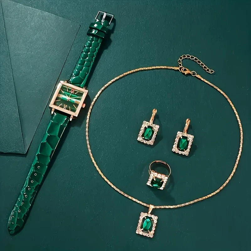 π Elegant Green Quartz Watch & Jewelry Set β 1pc/5pcs | Eid Gift for Her β¨