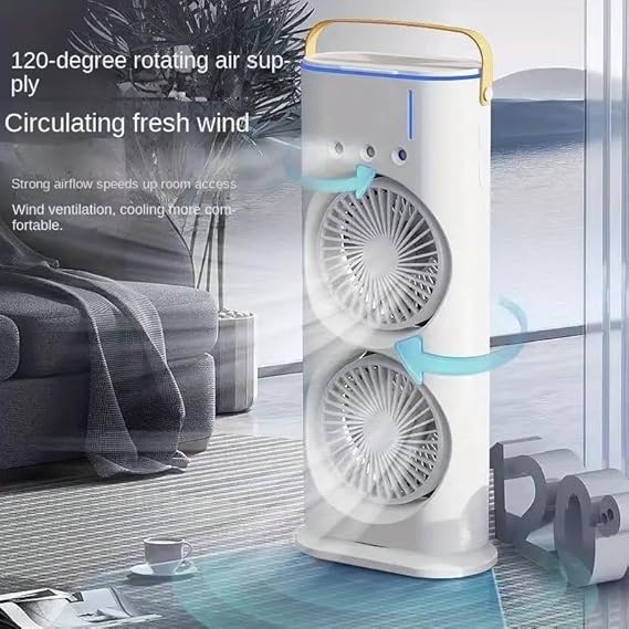 Double Fan Mini Air Cooler with Mist Humidifier and LED Lighting