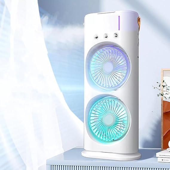 Double Fan Mini Air Cooler with Mist Humidifier and LED Lighting