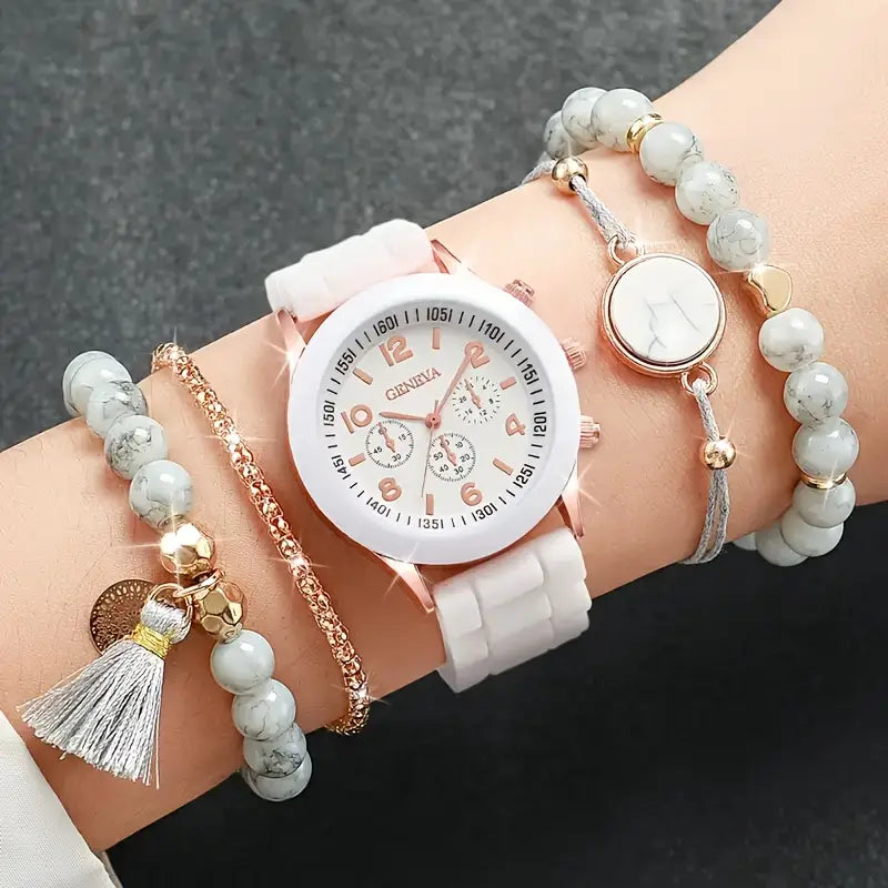 ββ¨ Elegant Women's Quartz Watch + 4-Piece Jewelry Set ππ | Perfect Gift Combo ππ - DoorAndSteps E Commerce