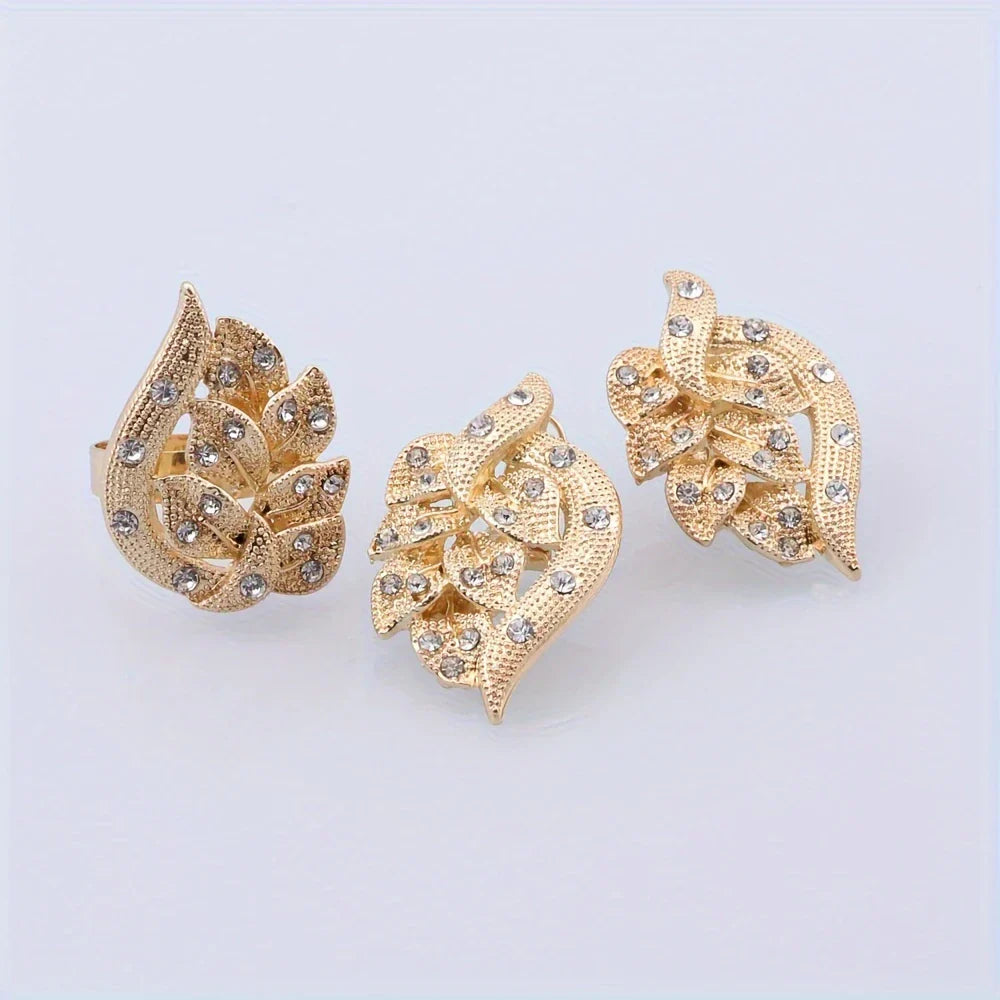 π Fashion Rhinestone Leaf Jewelry Set β Necklace, Bracelet, Earrings & Ring for Women πΏβ¨
