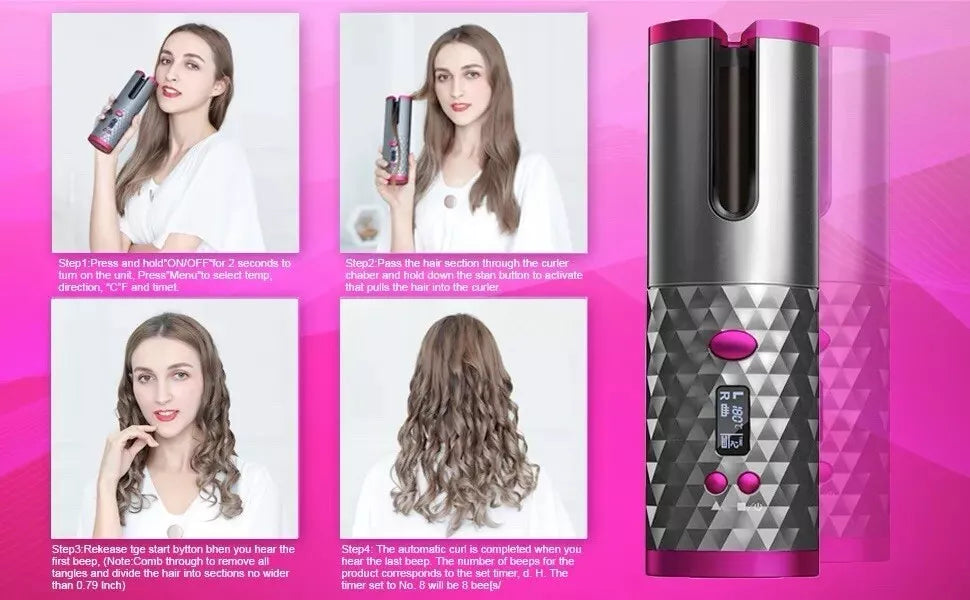Crazy Beauty Cordless Automatic Wireless Hair Curler Rotating handheld - DoorAndSteps E Commerce