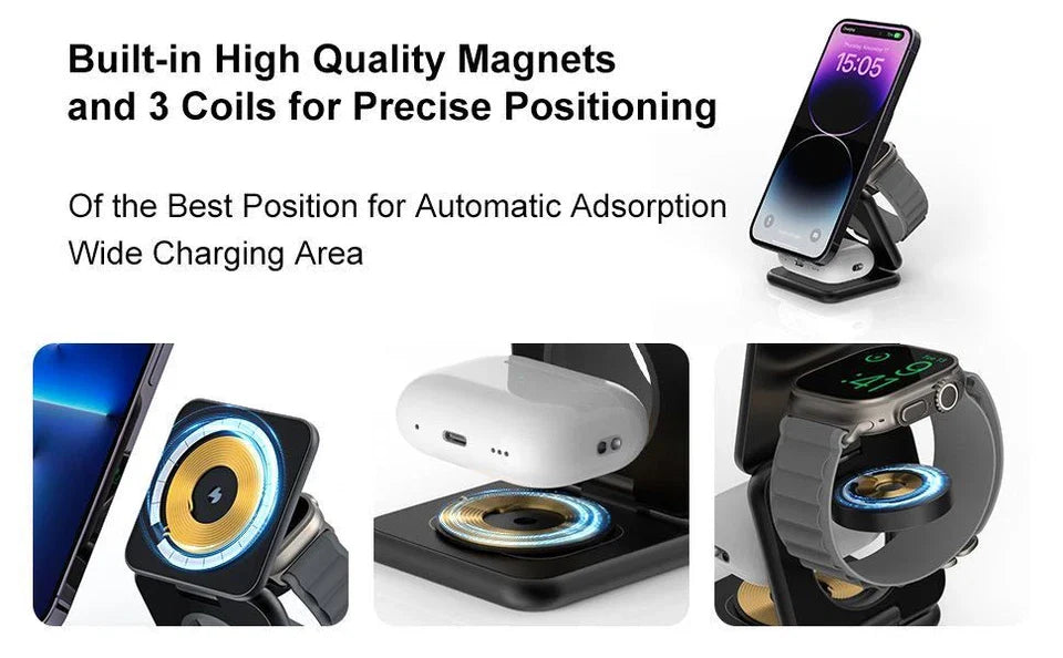 π 3-in-1 Magnetic Foldable Wireless Charger β Fast Charging for All Your Devices! π±βπ§