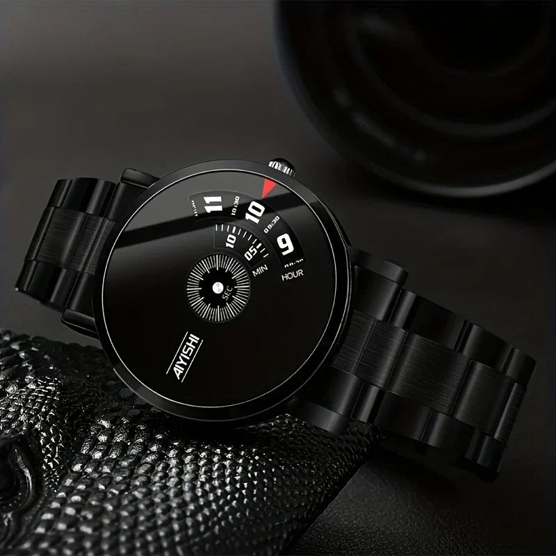 🕒 Men's Sleek Black Dial Quartz Watch – Where Style Meets Functionality