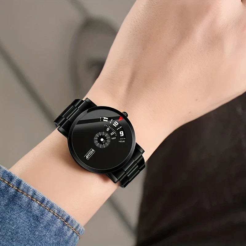 🕒 Men's Sleek Black Dial Quartz Watch – Where Style Meets Functionality