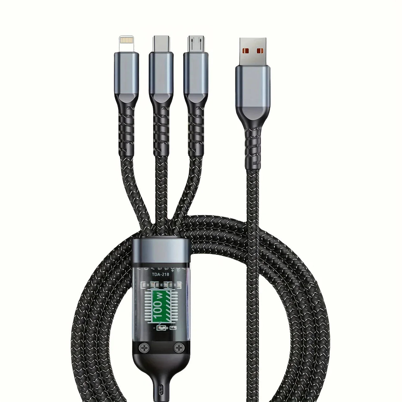 🔌3-in-1 Fast Charging Cable with LED Display – 100W Power, Universal USB Type-C, Micro & Lightning Support - DoorAndSteps E Commerce 