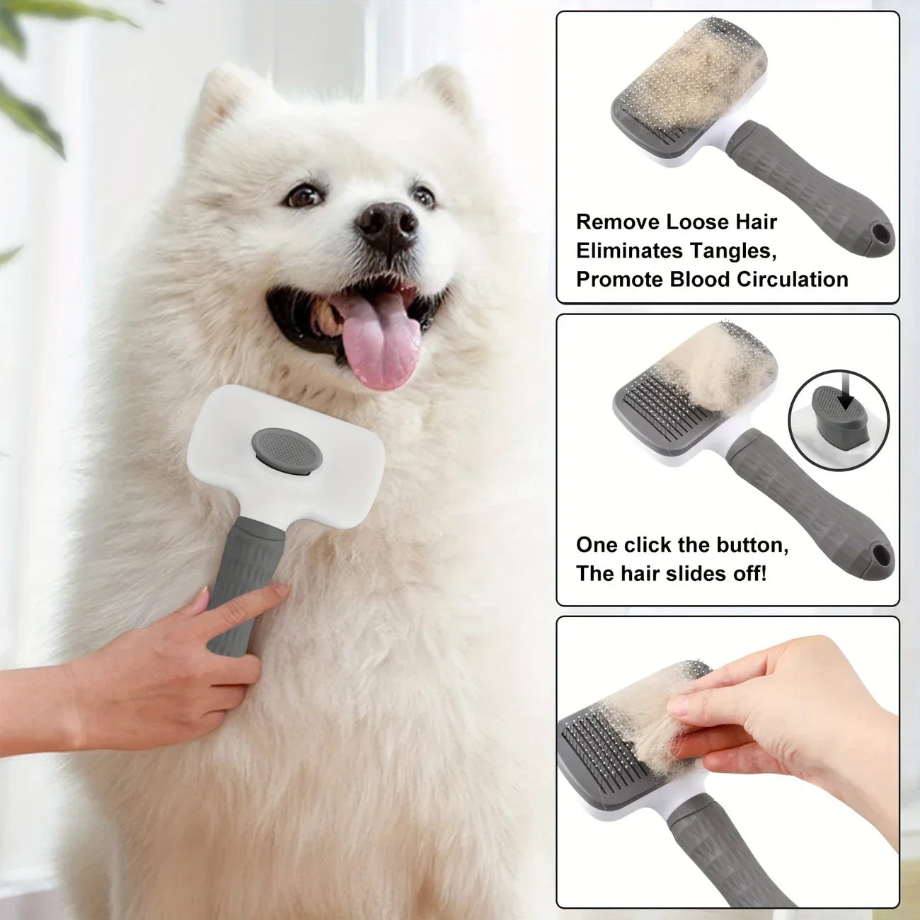 1pc Easy-Clean Pet Grooming Brush 🐶🐱 – One-Click Deshedding Comb for Dogs & Cats | Gentle, Effective & Mess-Free