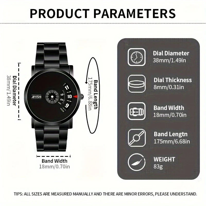 🕒 Men's Sleek Black Dial Quartz Watch – Where Style Meets Functionality