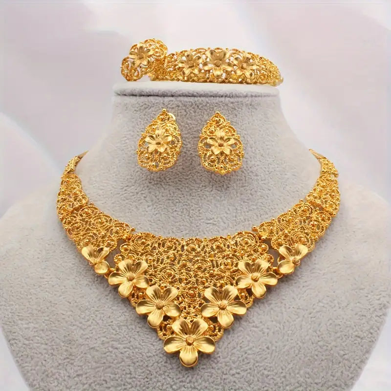 💛 24K Gold Plated Wedding Jewelry Set – Elegant 5-Piece Bridal Glam 💍✨ - DoorAndSteps E Commerce 