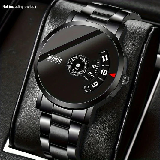🕒 Men's Sleek Black Dial Quartz Watch – Where Style Meets Functionality