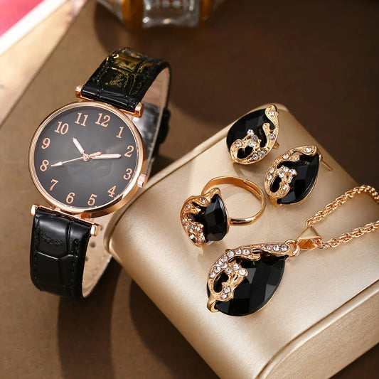 🌿✨ One Leaf Women’s Digital Dial Quartz Watch + 4-Piece Jewelry Set – Stylish Elegance for Every Occasion 💖 - DoorAndSteps E Commerce 