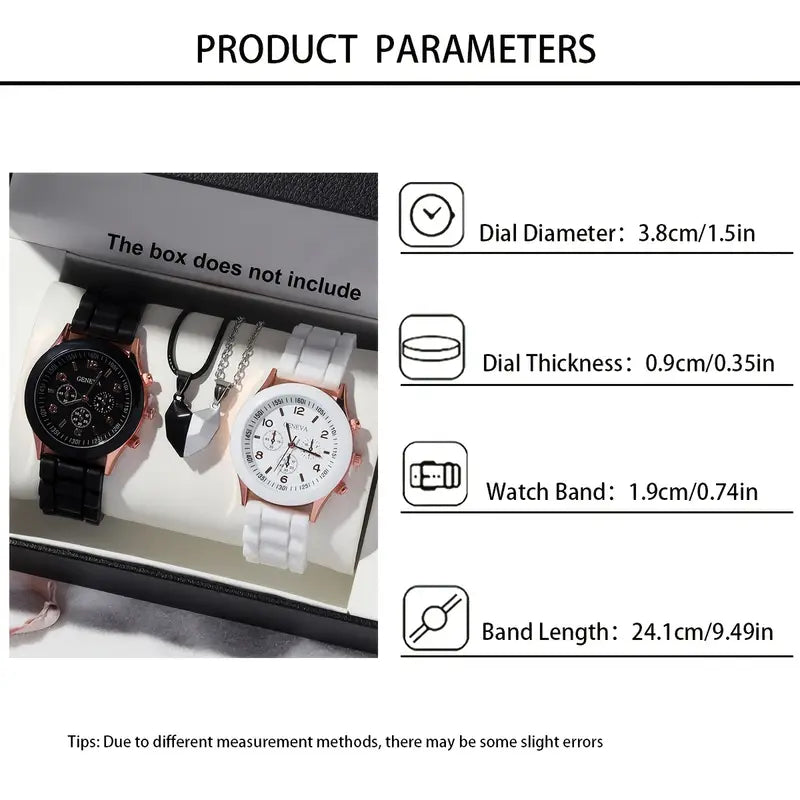 ⏱️ Stylish Couple Watch Set + Magnetic Heart Necklace – A Perfect Gift for Love & Friendship 💖 - DoorAndSteps E Commerce 