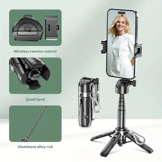 📸 Compact Wireless Travel Selfie Stick – Built-in Mic, Remote, Rechargeable & Sleek Grip 🎒📱 - DoorAndSteps E Commerce 