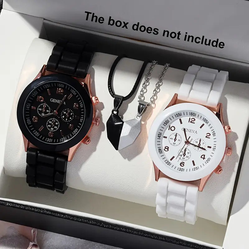 ⏱️ Stylish Couple Watch Set + Magnetic Heart Necklace – A Perfect Gift for Love & Friendship 💖 - DoorAndSteps E Commerce 