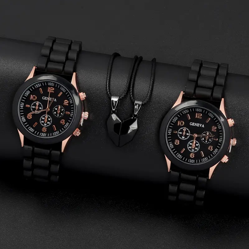 ⏱️ Stylish Couple Watch Set + Magnetic Heart Necklace – A Perfect Gift for Love & Friendship 💖 - DoorAndSteps E Commerce 