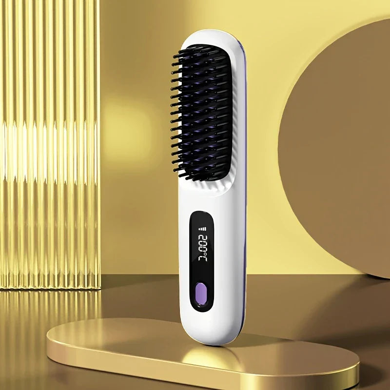💇‍♀️ Portable & Cordless Hair Straightener Comb – Fast Heating, Anti-Scald Design, LED Display, USB Rechargeable 🔋✨
