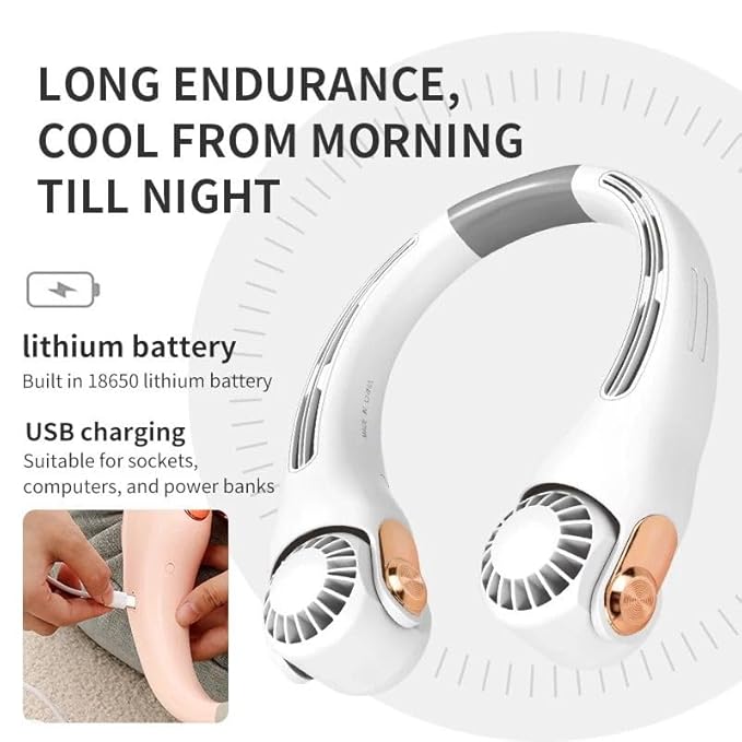 🌬️ TD CREATIONS Neck Fan – 3-Speed Personal Cooling with 360° Airflow | USB Rechargeable & Hands-Free ❄️🔋