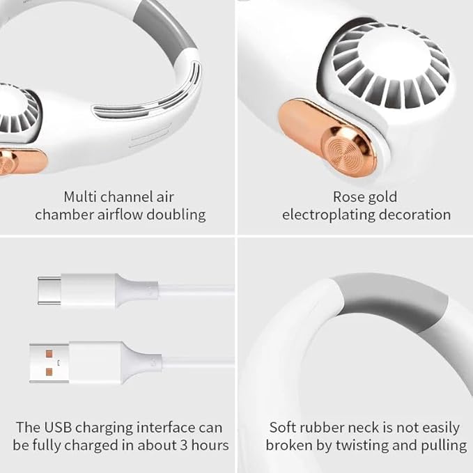 🌬️ TD CREATIONS Neck Fan – 3-Speed Personal Cooling with 360° Airflow | USB Rechargeable & Hands-Free ❄️🔋