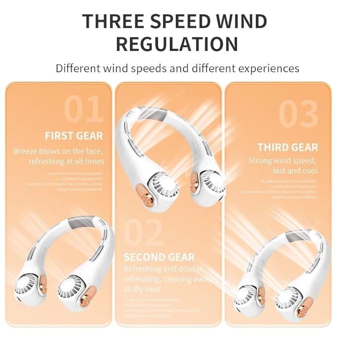 🌬️ TD CREATIONS Neck Fan – 3-Speed Personal Cooling with 360° Airflow | USB Rechargeable & Hands-Free ❄️🔋