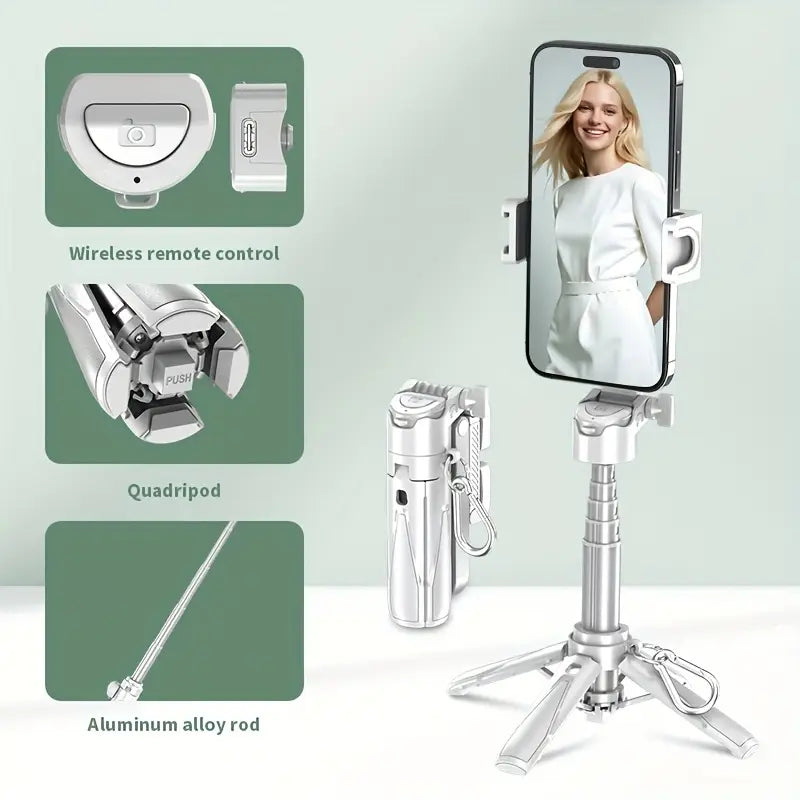 📸 Compact Wireless Travel Selfie Stick – Built-in Mic, Remote, Rechargeable & Sleek Grip 🎒📱 - DoorAndSteps E Commerce 