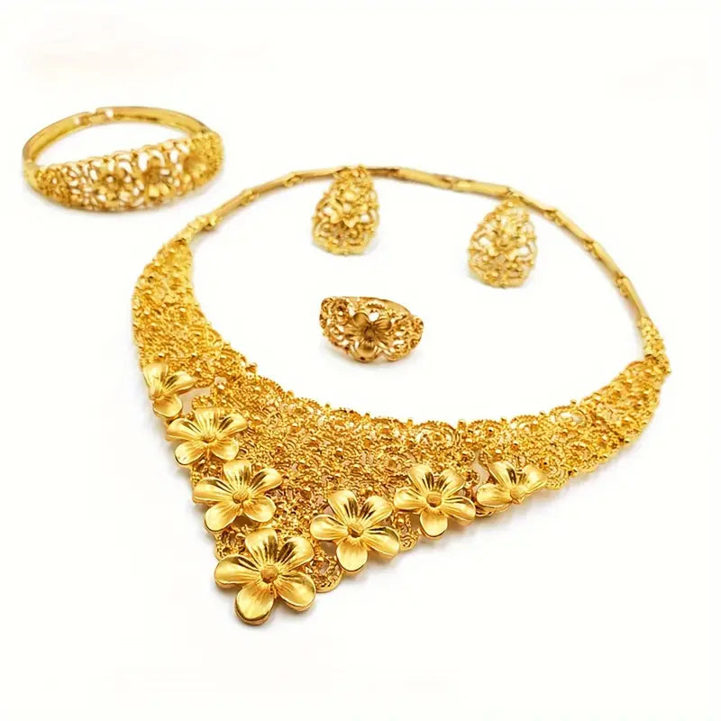💛 24K Gold Plated Wedding Jewelry Set – Elegant 5-Piece Bridal Glam 💍✨ - DoorAndSteps E Commerce 