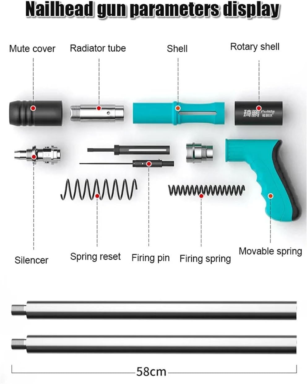 🔨 Heavy-Duty Nailhead Gun Kit – Powerful Concrete Wall Nailer with Full Component Set (58cm Barrel, Spring-Driven, Low Noise) - DoorAndSteps E Commerce 
