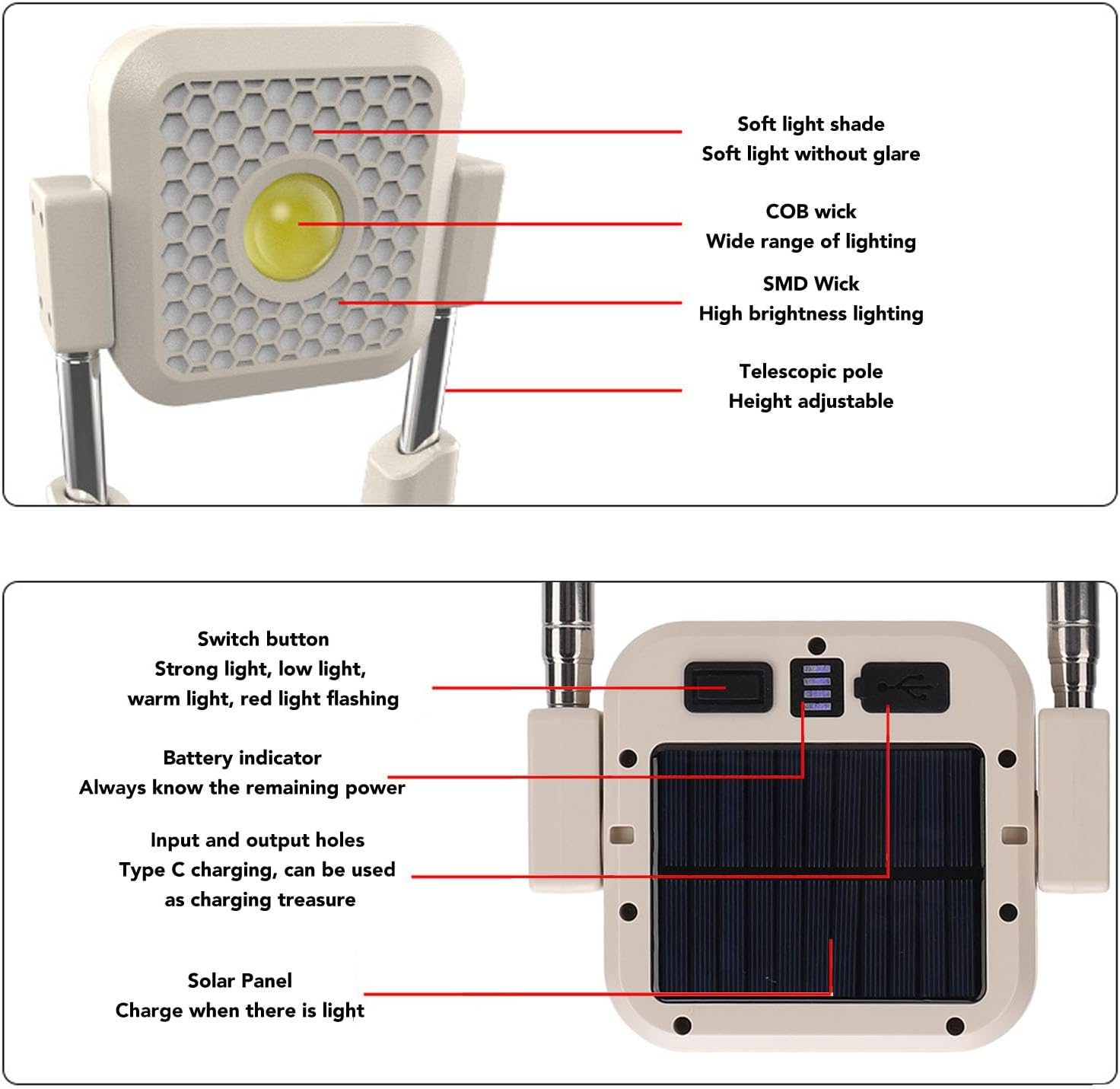 Solar Work Lights Adjustable Height - DoorAndSteps E Commerce 