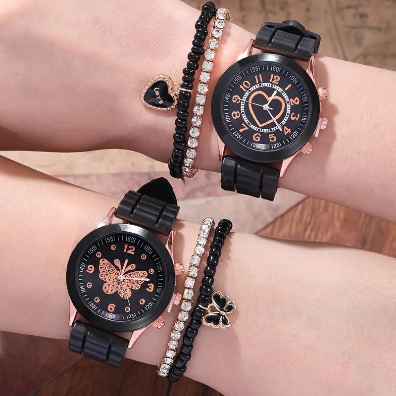 ⏱️ Stylish Couple Watch Set + Magnetic Heart Necklace – A Perfect Gift for Love & Friendship 💖 - DoorAndSteps E Commerce 