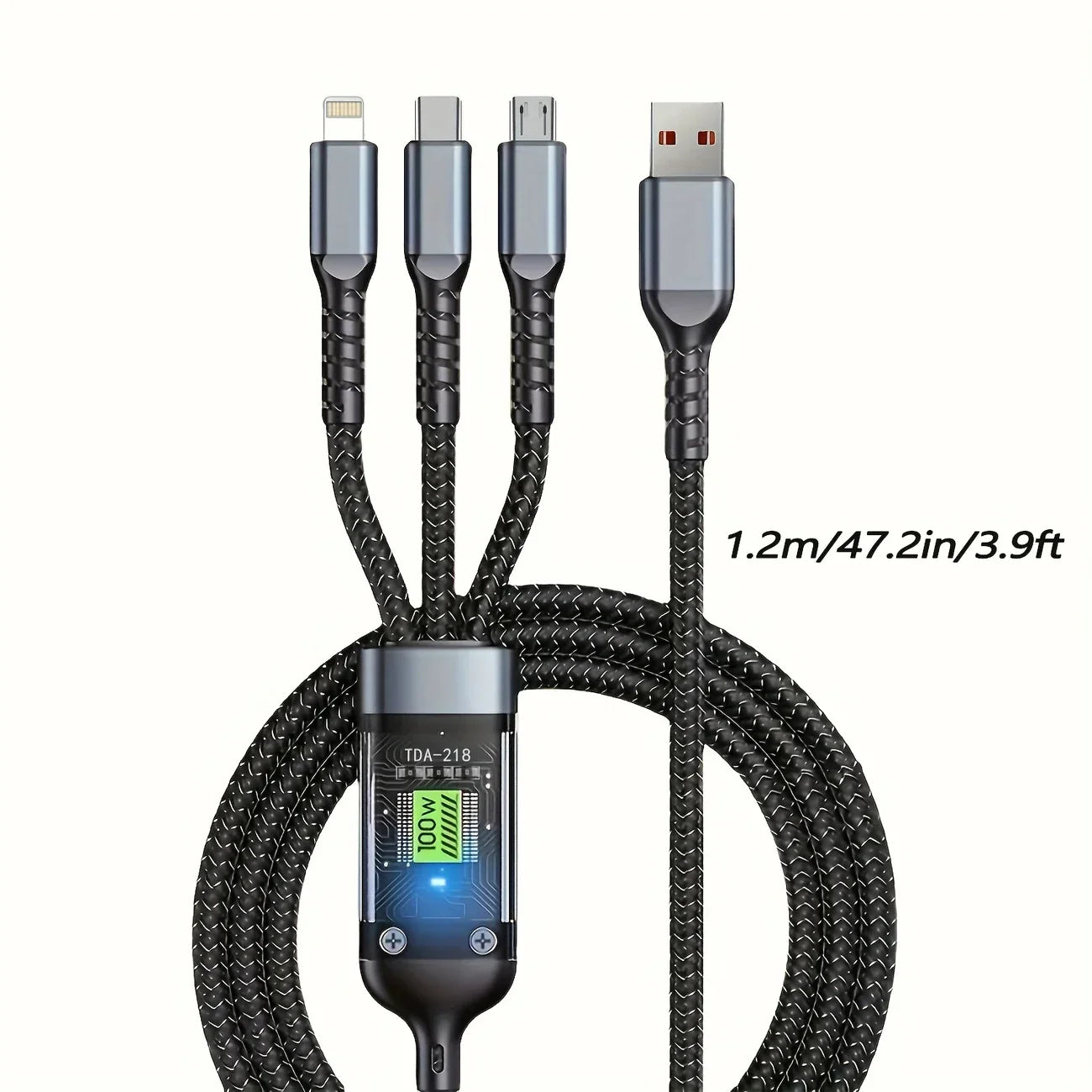 🔌3-in-1 Fast Charging Cable with LED Display – 100W Power, Universal USB Type-C, Micro & Lightning Support - DoorAndSteps E Commerce 
