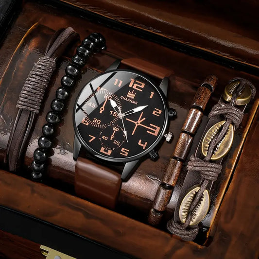 🕰️ 5pcs Men’s Fashion Quartz Watch & Bracelet Set – Sleek Style for the Modern Gentleman 💼✨ - DoorAndSteps E Commerce 