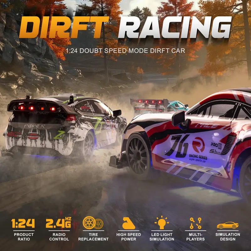 🔥 RC Drift Car 1:24 Mini Scale – High-Speed 20+Km/h Drift Machine 🚗💨 w/ Remote, Drift Tires & Lights - DoorAndSteps E Commerce 