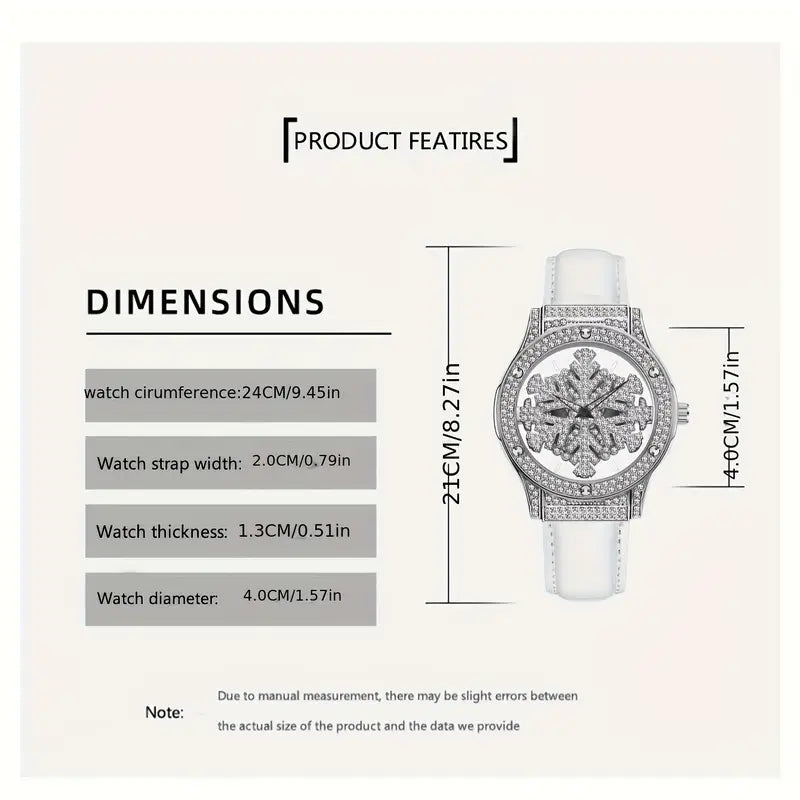 🕊️✨ Elegant Starry Sky Women’s Watch – Snowflake Dial & Faux Leather Strap ❄️💫 - DoorAndSteps E Commerce 