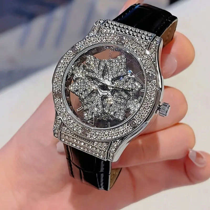 🕊️✨ Elegant Starry Sky Women’s Watch – Snowflake Dial & Faux Leather Strap ❄️💫 - DoorAndSteps E Commerce 