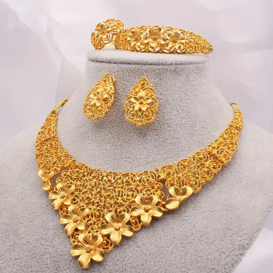 💛 24K Gold Plated Wedding Jewelry Set – Elegant 5-Piece Bridal Glam 💍✨ - DoorAndSteps E Commerce 