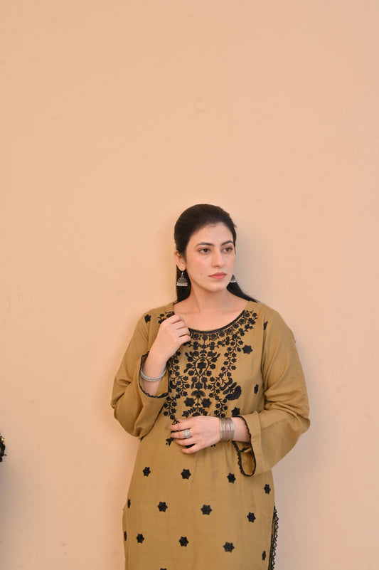 Elegant Mustard 2-Piece Embroidered Summer Cotton Suit for Women - DoorAndSteps E Commerce 