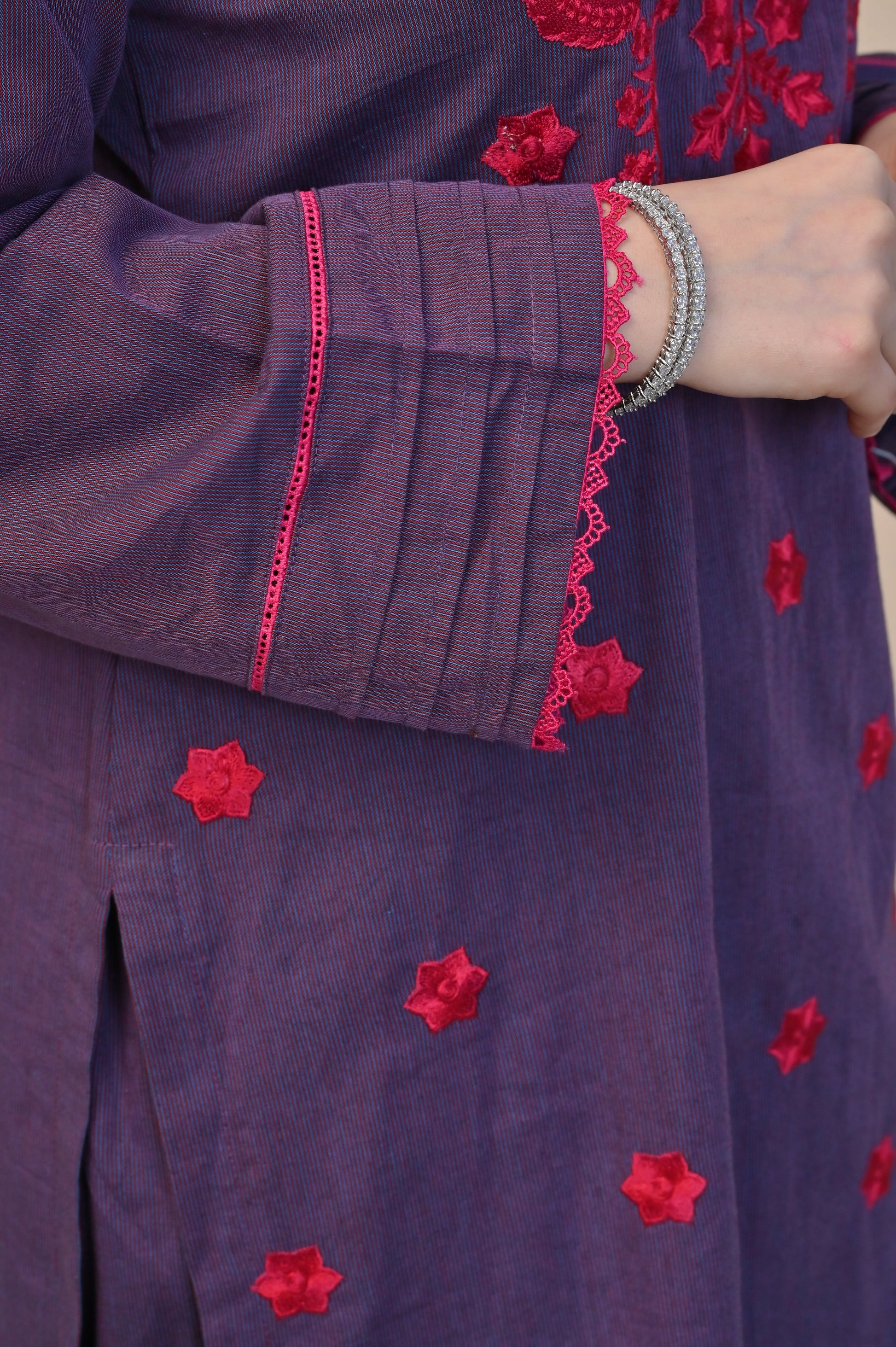 Elegant Purple 2-Piece Embroidered Cotton Suit for Women - DoorAndSteps E Commerce 