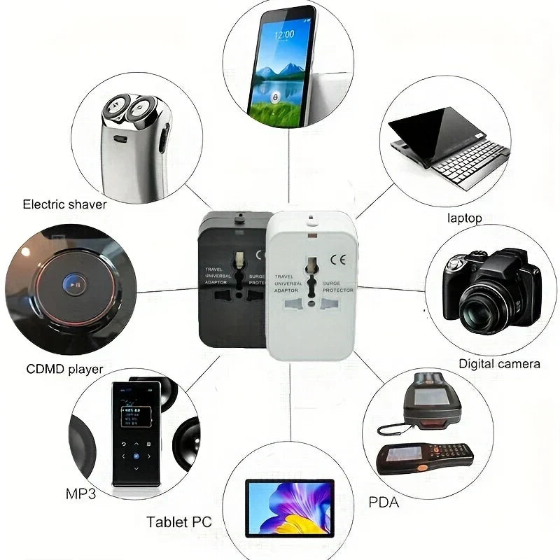 🔌 Universal Travel Adapter with Surge Protection – All-in-One International Plug Converter for 150+ Countries – Smart Charging & Surge Guard - DoorAndSteps E Commerce 