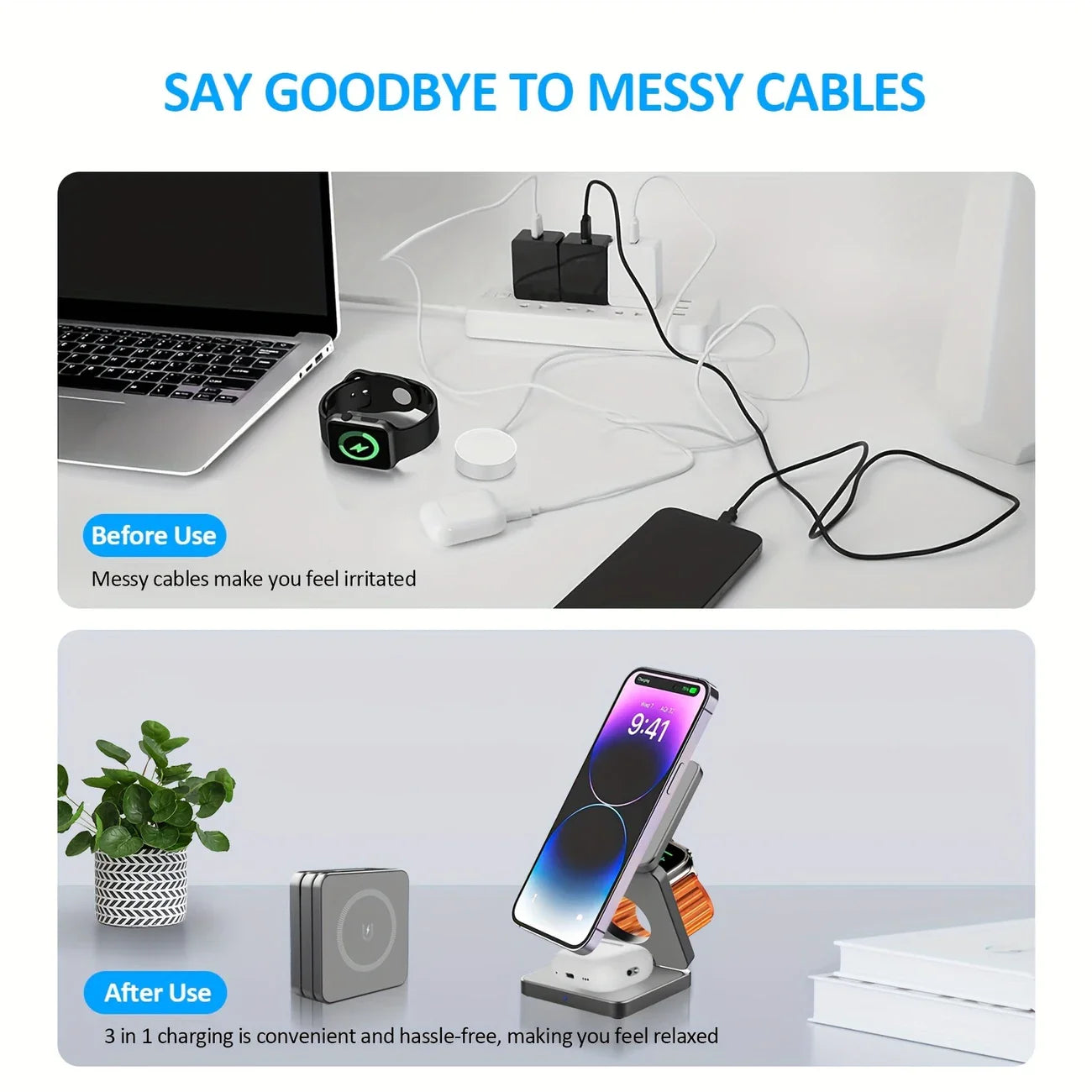 🔋 3-in-1 Magnetic Foldable Wireless Charger – Fast Charging for All Your Devices! 📱⌚🎧